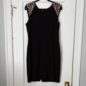Arthur S. Levine Black Sheath Dress with Embellished Shoulders